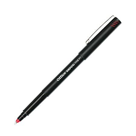 Office Depot® Brand Rollerball Pens, Fine Point, 0.7 mm, Black Barrel, Red Ink, Pack Of 12