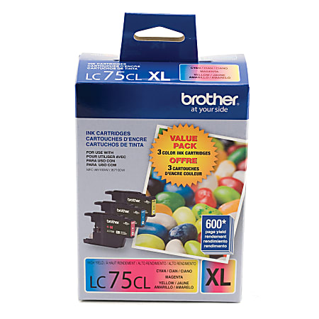 Brother® LC75 Cyan, Magenta, Yellow Ink Cartridges, Pack Of 3, LC753PKS
