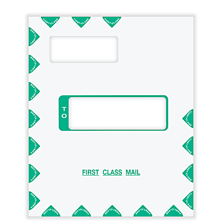 ComplyRight® Tax Mailer Envelope, Double Offset Windows, White/Green, Self-Seal, 9-5/8" x 11-1/8", Pack of 50