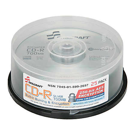 SKILCRAFT® Built-In Burning & Encryption CD-R Recordable Media, 700MB/80 Minutes, Pack Of 25