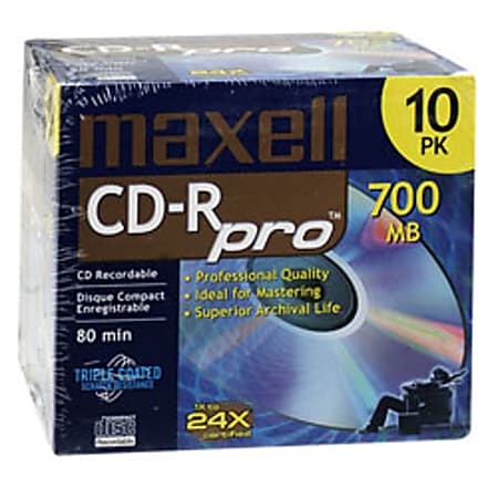 Maxell® CD-R Pro Series Media With Jewel Cases, 700MB/80 Minutes, Pack Of 10