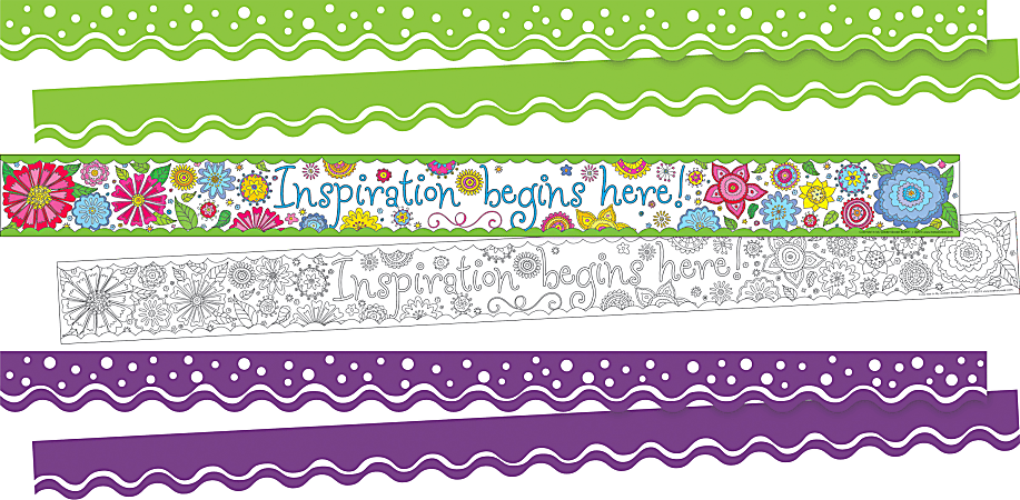 Barker Creek Double-Sided Straight-Edge/Scalloped-Edge Border Strip Set, Motivational, Set Of 38 Strips