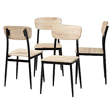 Baxton Studio Honore Dining Chairs, Light Brown/Black, Set Of 4 Chairs