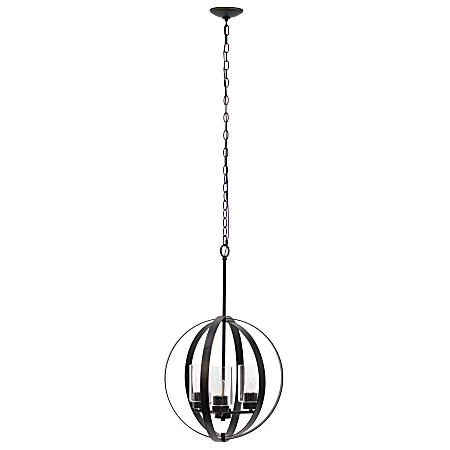 Lalia Home 3-Light Hanging Metal Globe And Clear Glass Ceiling Pendant, 18"W, Restoration Bronze