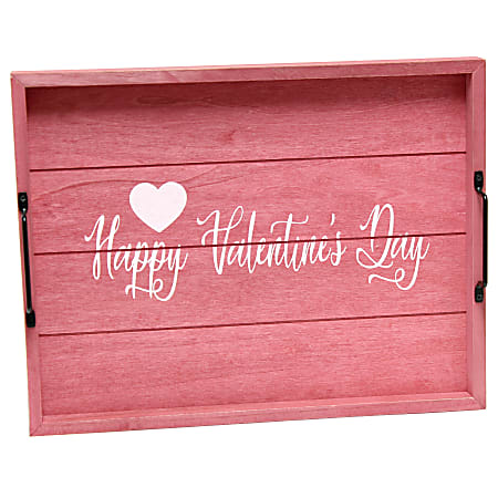 Elegant Designs Decorative Serving Tray, 2-1/4”H x 12”W x 15-1/2”D, Dark Pink Wash Happy Valentine's Day