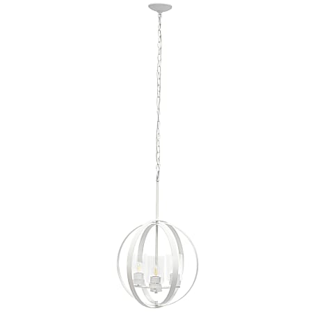 Lalia Home 3-Light Hanging Metal Globe And Clear Glass Ceiling Pendant, 18"W, White