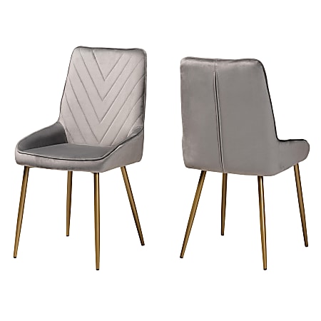 Baxton Studio Priscilla Dining Chairs, Gray/Gold, Set Of 2 Chairs