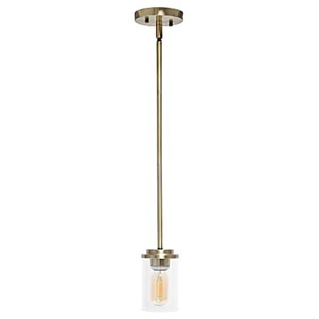 Lalia Home 1-Light Hanging Glass Pendant Fixture, 4-3/4"W, Clear/Antique Brass