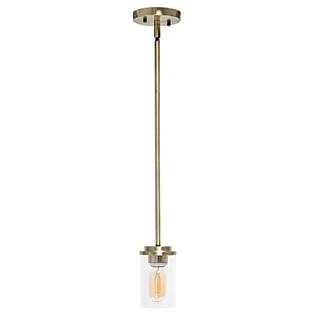 Lalia Home 1-Light Hanging Glass Pendant Fixture, 4-3/4"W, Clear/Antique Brass