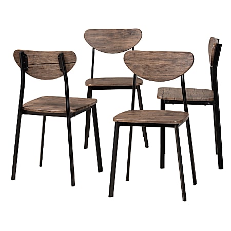 Baxton Studio Ornette Dining Chairs, Walnut Brown/Black, Set Of 4 Chairs