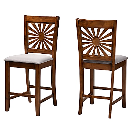 Baxton Studio Olympia Modern Fabric/Finished Wood Counter-Height Stools With Backs, Gray/Walnut Brown, Set Of 2 Stools