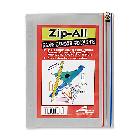 Anglers Zip-All Ring Binder Pocket, 8" x 10 1/2", Clear