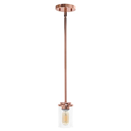 Lalia Home 1-Light Hanging Glass Pendant Fixture, 4-3/4"W, Clear/Rose Gold