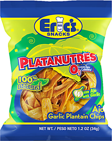 Rovira Foods Eric&rsquo;s Plantain Chips, Garlic, 1.2 Oz