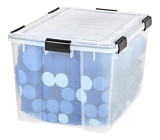 IRIS Weathertight Plastic Storage Containers With Latch Lids 15 38 x 16 x  30 Black Case Of 4 - Office Depot