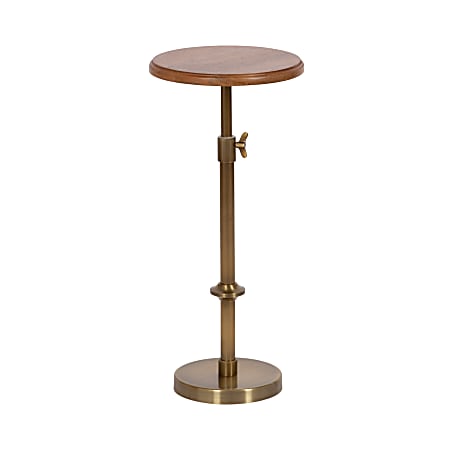 Kate and Laurel Engles Iron Round Drink Table, 30"H x 10"W x 10"D, Walnut/Brass