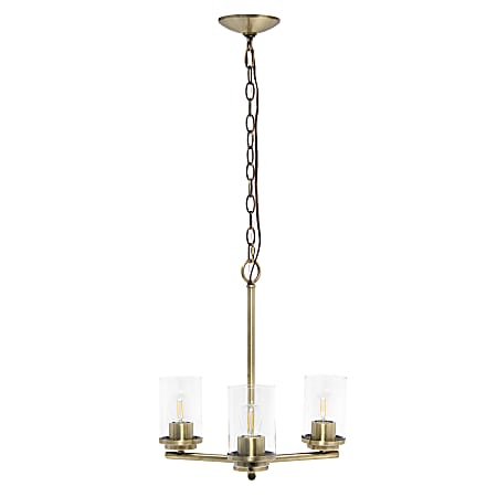 Lalia Home 3-Light Glass And Metal Hanging Pendant Chandelier, 15"W, Clear/Antique Brass