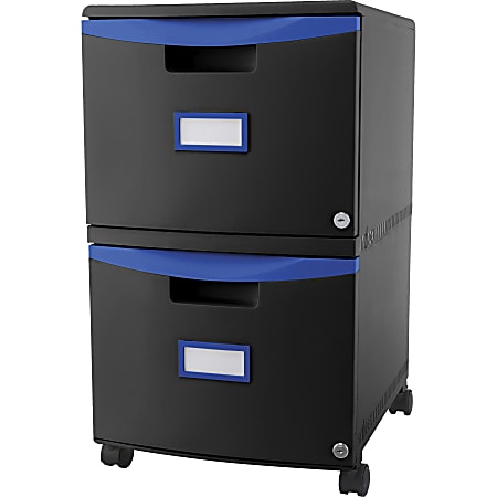 Storex 26"D Vertical 2-Drawer Mobile File Cabinet, Plastic, Blue/Black