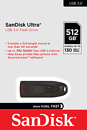 SanDisk Ultra USB 3.0 Flash Drive 512GB Black - Office Depot