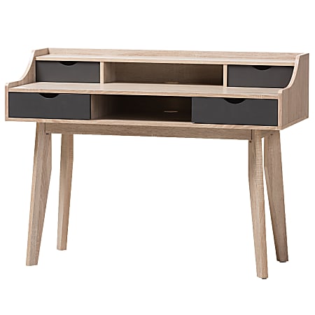 Baxton Studio Kian 4-Drawer Study 48"W Writing Desk, Light Brown/Gray