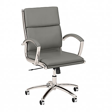 Bush® Business Furniture Modelo Mid-Back Leather Executive Office Chair, Light Gray, Standard Delivery