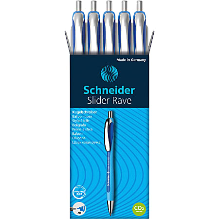 Schneider Slider Rave XB Ballpoint Pen Extra Broad 1.4 mm Pen Point Size Refillable Retractable Blue Ink Rubberized Barrel Stainless