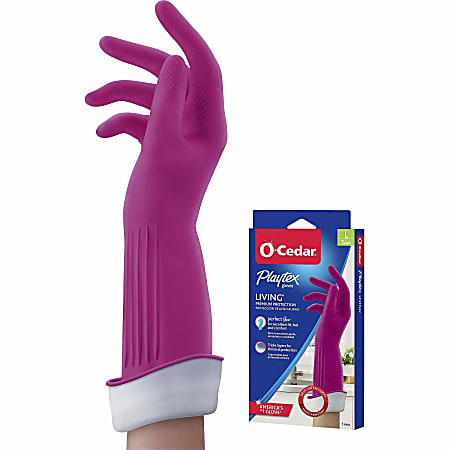 O-Cedar Playtex Living Gloves - Chemical, Bacteria Protection - Large Size - Latex, Neoprene, Nitrile - Pink - Anti-microbial, Reusable, Durable, Comfortable, Odor Resistant, Textured Palm, Textured Fingertip - For Household, Cleaning - 2 / Pair