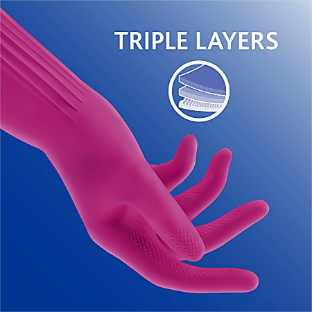 O-Cedar Playtex Living Gloves - Chemical, Bacteria Protection - Medium Size - Latex, Neoprene, Nitrile - Pink - Anti-microbial, Reusable, Durable, Comfortable, Odor Resistant, Textured Palm, Textured Fingertip - For Household, Cleaning - 2 / Pair - 1