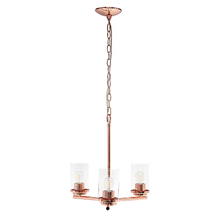 Lalia Home 3-Light Glass And Metal Hanging Pendant Chandelier, 15"W, Clear/Rose Gold