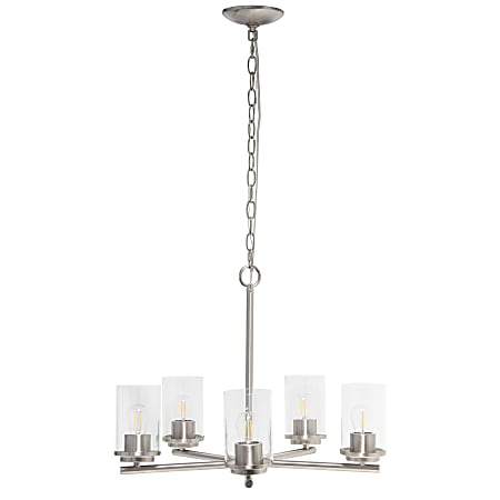 Lalia Home 5-Light Glass And Metal Hanging Pendant Chandelier, 20-1/2"W, Clear Shade/Brushed Nickel Base
