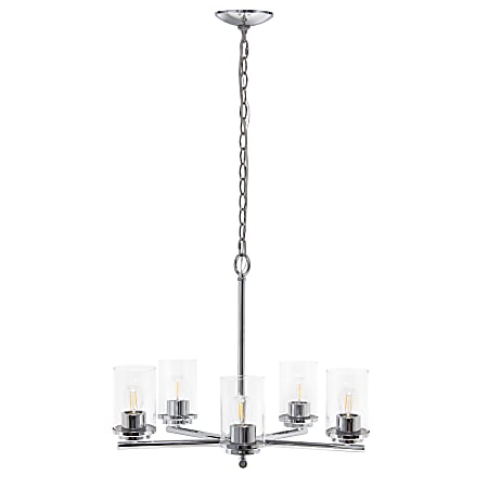 Lalia Home 5-Light Glass And Metal Hanging Pendant Chandelier, 20-1/2"W, Clear Shade/Chrome Base