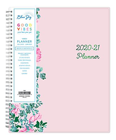 Blue Sky™ Good Vibes Academic Weekly/Monthly Planner, 8-1/2" x 11", Pink/Multicolor, July 2020 to June 2021, 120720