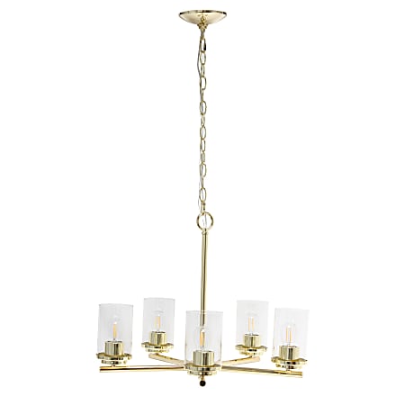 Lalia Home 5-Light Glass And Metal Hanging Pendant Chandelier, 20-1/2"W, Clear Shade/Gold Base