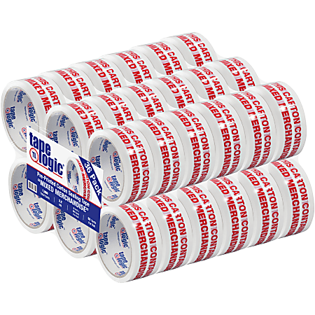 Tape Logic® Mixed Merchandise Preprinted Carton Sealing Tape, 3" Core, 2" x 55 Yd., Red/White, Pack Of 36