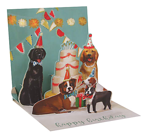 Up With Paper Everyday Pop-Up Greeting Card, 5-1/4" x 5-1/4", Dog And Cake