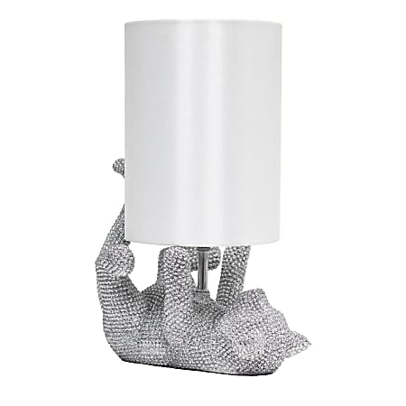 Lalia Home Diamond Studded Rhinestone Look Kitty Cat Feline Table Lamp 12 58 H White ShadeSilver Base Office Depot