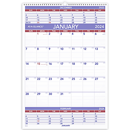 2024 AT-A-GLANCE® 3-Month Wall Calendar, 15-1/2" x 22-3/4", January To December 2024, PM628
