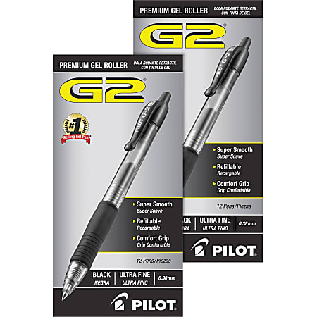 Pilot G2 Premium Gel Roller Retractable Pens - Ultra Fine Pen Point - 0.38 mm Pen Point Size - Refillable - Retractable - Blue Gel-based Ink - Clear Barrel - 24 / Bundle Pilot G2 Premium Gel Roller Retractable Pens - Ultra Fine Pen Point - 0.38 mm Pen Point Size - Refillable - Retractable - Blue Gel-based Ink - Clear Barrel - 24 / Bundle