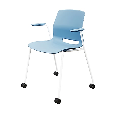 KFI Studios Imme Stack Chair With Arms And Caster Base, Sky Blue/White