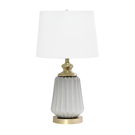 Lalia Home Classic Fluted Ceramic And Metal Table Lamp, 25"H, White Shade/Gray Base