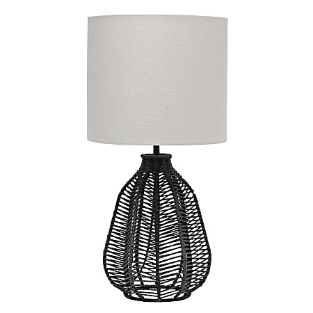 Lalia Home Vintage Rattan Wicker-Style Paper Rope Table Lamp, 21"H, Light Gray/Black