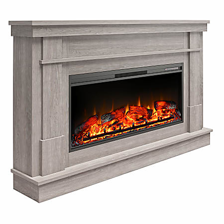 Ameriwood Home Elmcroft Wide Mantel With Linear Electric Fireplace, 37-13/16”H x 64”W x 10-15/16”D, Rustic Gray