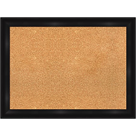 Amanti Art Rectangular Non-Magnetic Cork Bulletin Board, Natural, 32” x 24”, Grand Black Narrow Plastic Frame