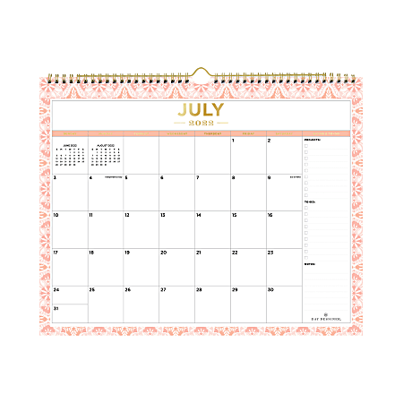 Day Designer Monthly Safety Wirebound Wall Calendar, 8-3/4" x 11", Isla Tile Apricot, July 2022 To June 2023, 136660