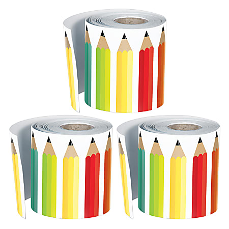 Carson Dellosa Education Straight Borders, Schoolgirl Style Black, White & Stylish Brights Pencils, 36' Per Roll, Set Of 3 Rolls