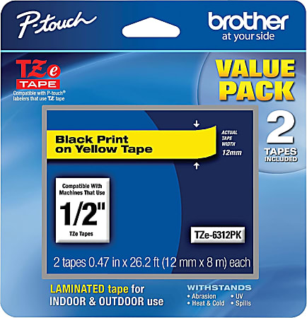 Brother Genuine P Touch TZe 6312Pk Laminated Label Tape andfrac12