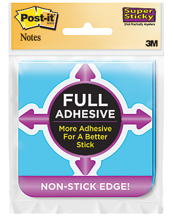 Post it® Super Sticky Full Stick Notes, 3" x 3", Assorted Colors, Pack Of 2 Pads