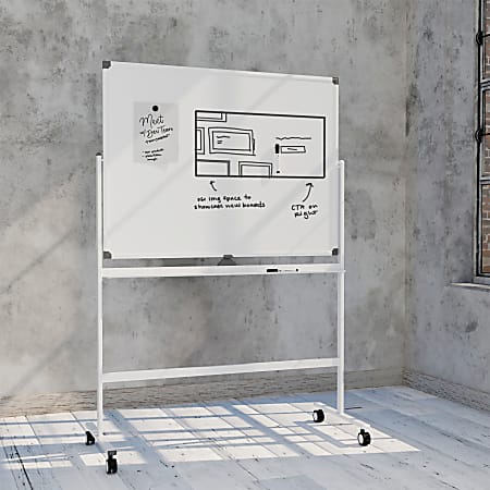 U Brands Double-Sided Magnetic Dry-Erase Whiteboard Mobile Easel, 47" x 35", Metal Frame With White Finish