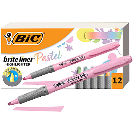 BIC Brite Liner Grip Highlighters, Assorted, 12 Pack