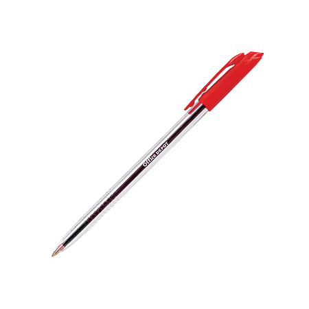 Office Depot® Brand Crystal Stick Ballpoint Pens, 1.0 mm, Medium Point, Clear Barrel, Red Ink, Pack Of 12